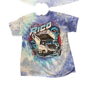 Rico Abreu Racing Tie-Dye Skull Graphic Tee Men's L Multicolor Sprint Cars Y2K